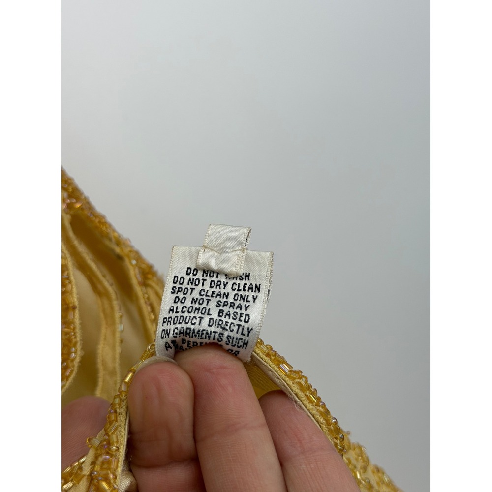 Scala 47815L Beaded Silk Halter Gown Women Size M Yellow Gold Open Back Formal - Picture 11 of 12